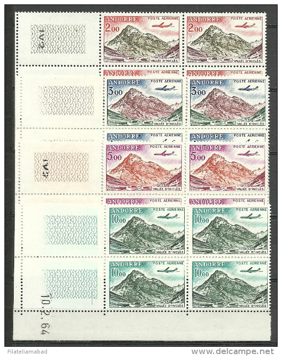 ANDORRA- CORREO FRANCES AEREO BLOQUES DE 4 CON LA FECHA DE EMISION  Nº 5/8 ** (S-6a.09-14)) - Airmail