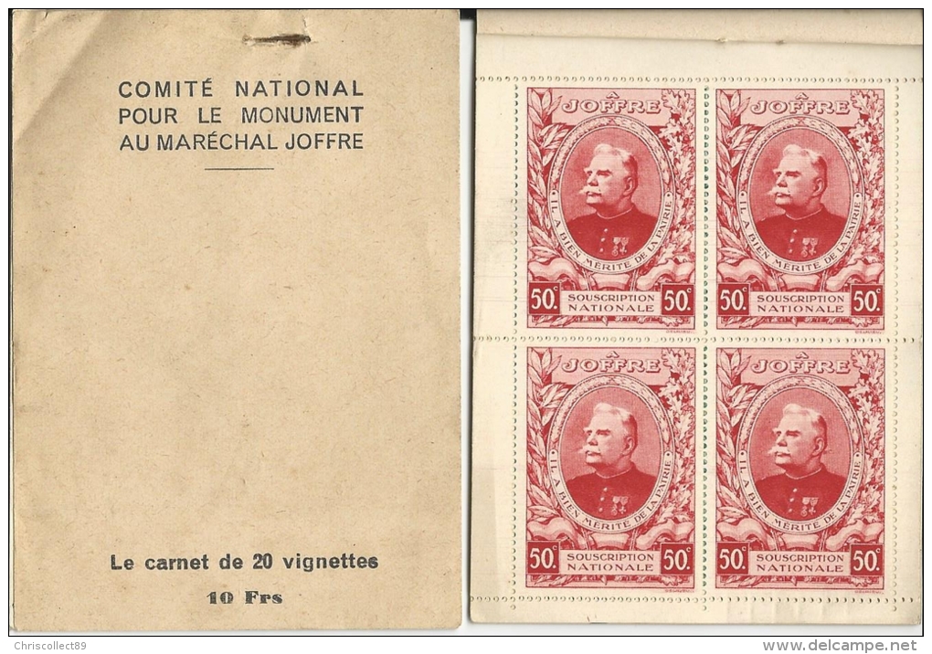 Carnet De 20 Timbres De Souscription Nationale Pour Le Monument Au Marécahl Joffre - Military Heritage