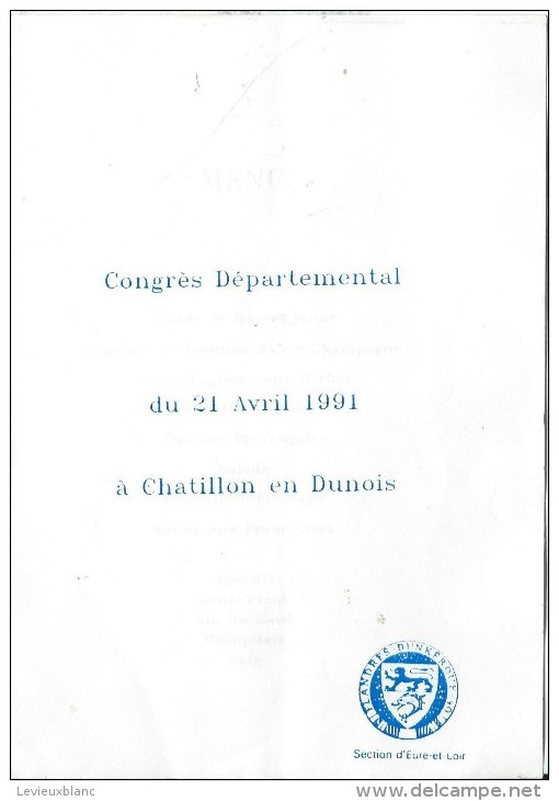 Menu/Association Flandre-Dunkerque/ Section D'Eure Et Loir/ Châtillon En Dunois/ 1991        MENU113 - Menus