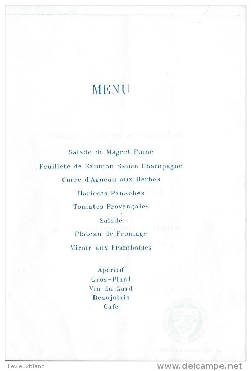 Menu/Association Flandre-Dunkerque/ Section D'Eure Et Loir/ Châtillon En Dunois/ 1991        MENU113 - Menus