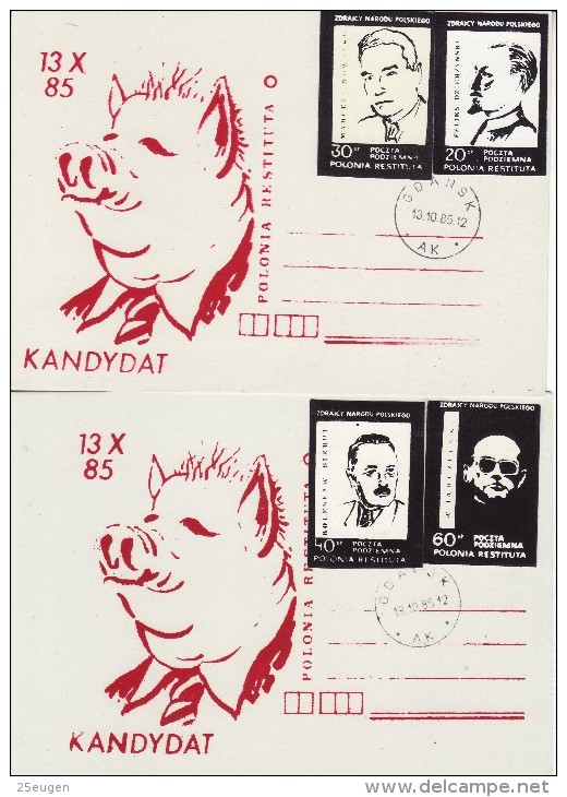 POLAND SOLIDARNOSC - 1985 POCZTA PODZIEMNA - TRAITORS NATION SET ON POSTCARDS - Solidarnosc Labels