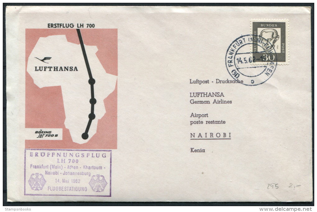 1962 Germany Kenya Lufthansa Frankfurt - Nairobi Erstflug Brief First Flight Cover - Kenya (1963-...)