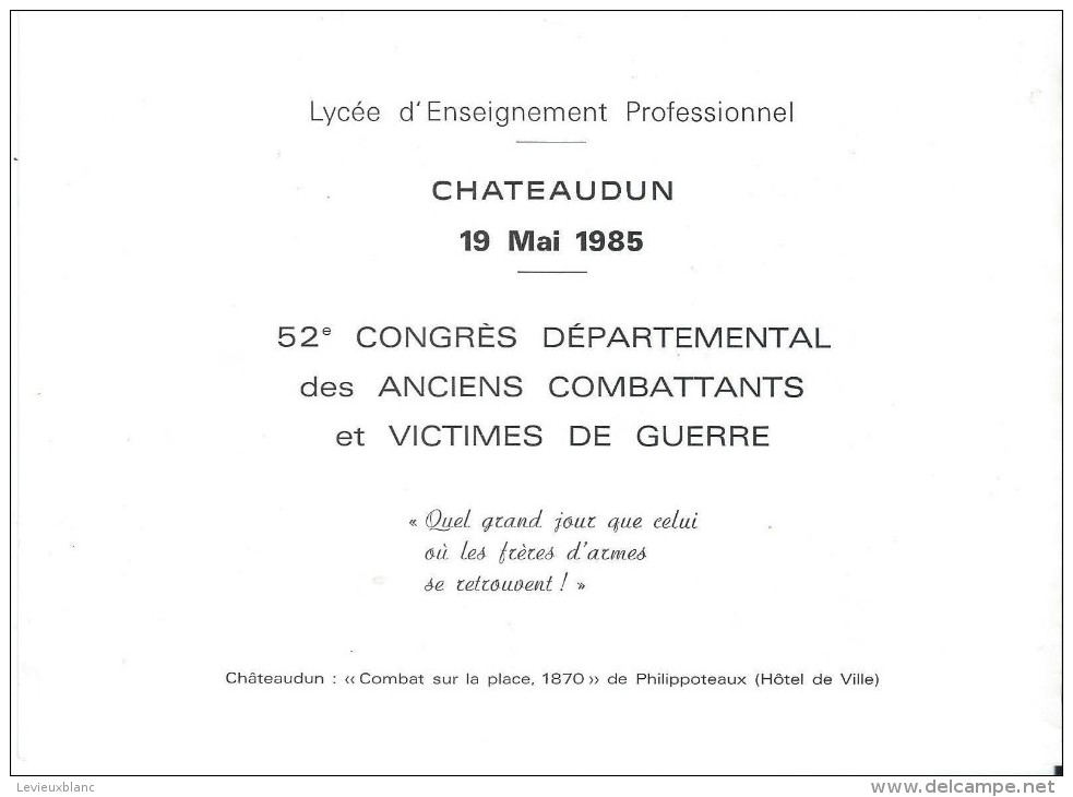 Menu/52émeCongrés DépartementalAC Et VG/ Chateaudun/ 1985       MENU114 - Menus