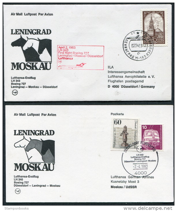 1983 Russia Germany Leningrad - Moscow - Dusseldorf First Flight Erstflug Lufthansa Covers (3) - Covers & Documents