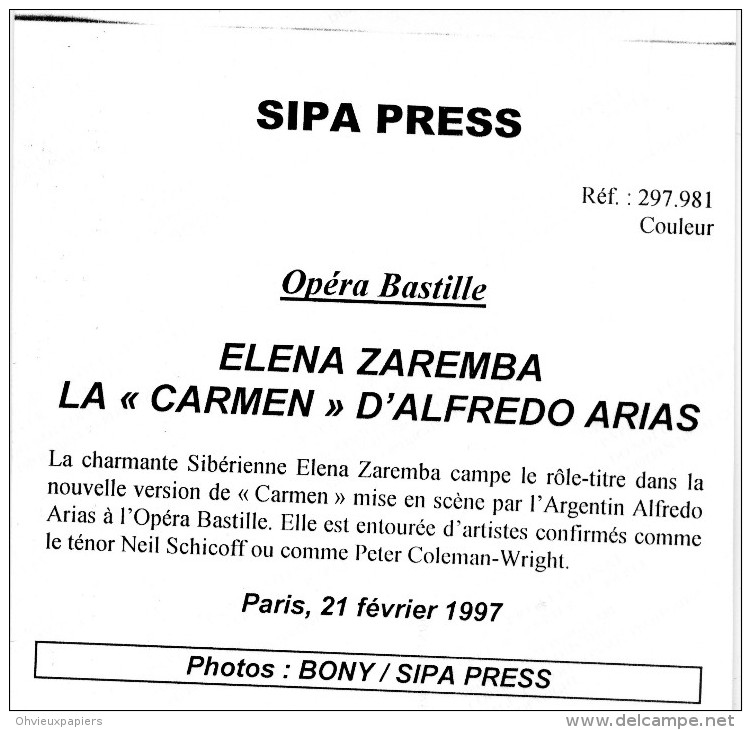 Photo Originale De Presse -  ELENA ZAREMBA  , La " Carmen " D'alfredo Arias En 1997 - Célébrités