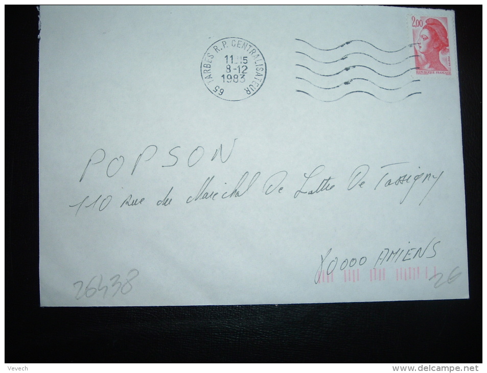 LETTRE TP LIBERTE DE GANDON 2,00F VARIETE OBL.MEC. 8-12-1983 65 TARBES RP CENTRALISATEUR (65) - 1982-1990 Liberty Of Gandon