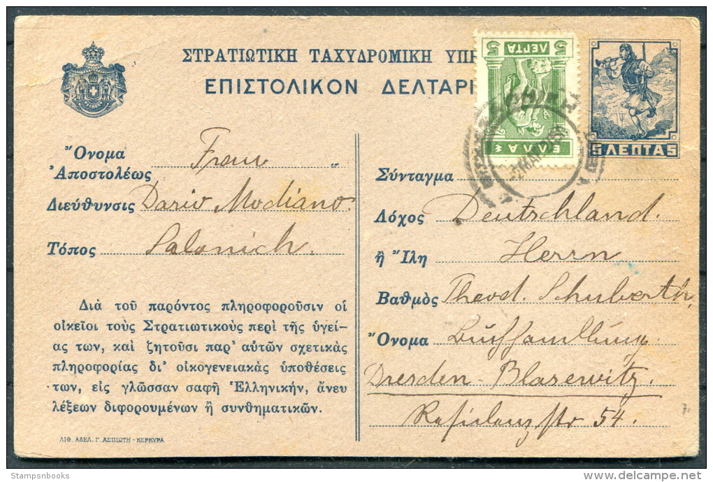 1921 Greece Saloniki Military Feldpost Stationery Postcard - Dresden Germany - Briefe U. Dokumente