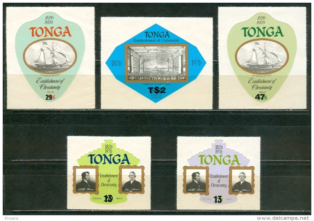 Tonga Establisment Of Christianety 5 Stamps With New Value - Tonga (1970-...)