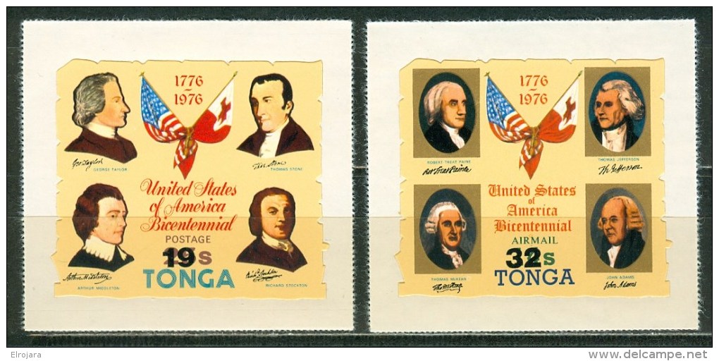 Tonga Bicentennial Of The United States 2 Stamps With New Value - Tonga (1970-...)