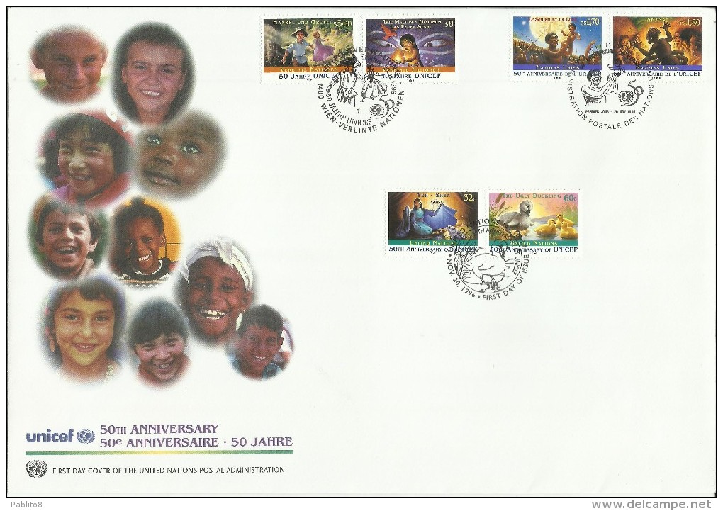 UNITED NATIONS MEW YORK WIEN VIENNA GENEVE GINEVRA GENEVA - ONU - UN - UNO 1996 UNICEF FDC - Gemeinschaftsausgaben New York/Genf/Wien