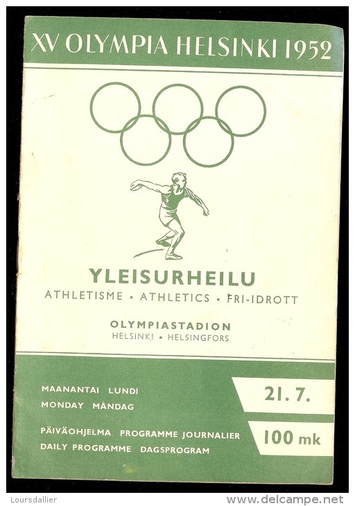 PROGRAMME JEUX OLYMPIA HELSINKI 1952 ATHLETISME 21 JUILLET - Other & Unclassified