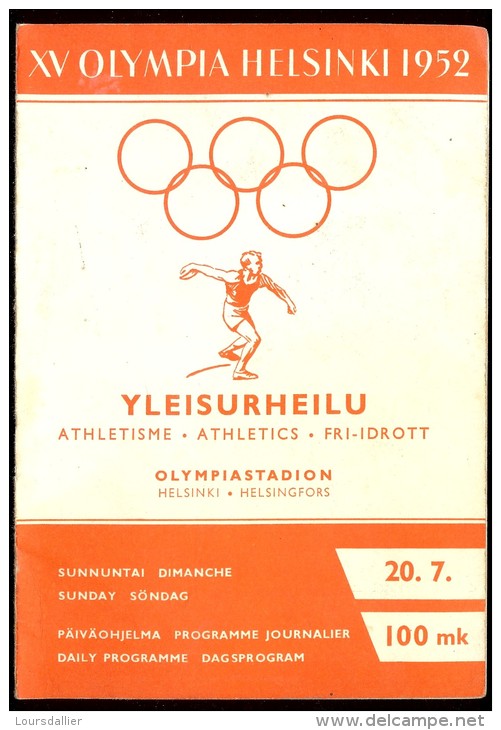 PROGRAMME JEUX OLYMPIA HELSINKI 1952 ATHLETISME 20 JUILLET - Sonstige & Ohne Zuordnung