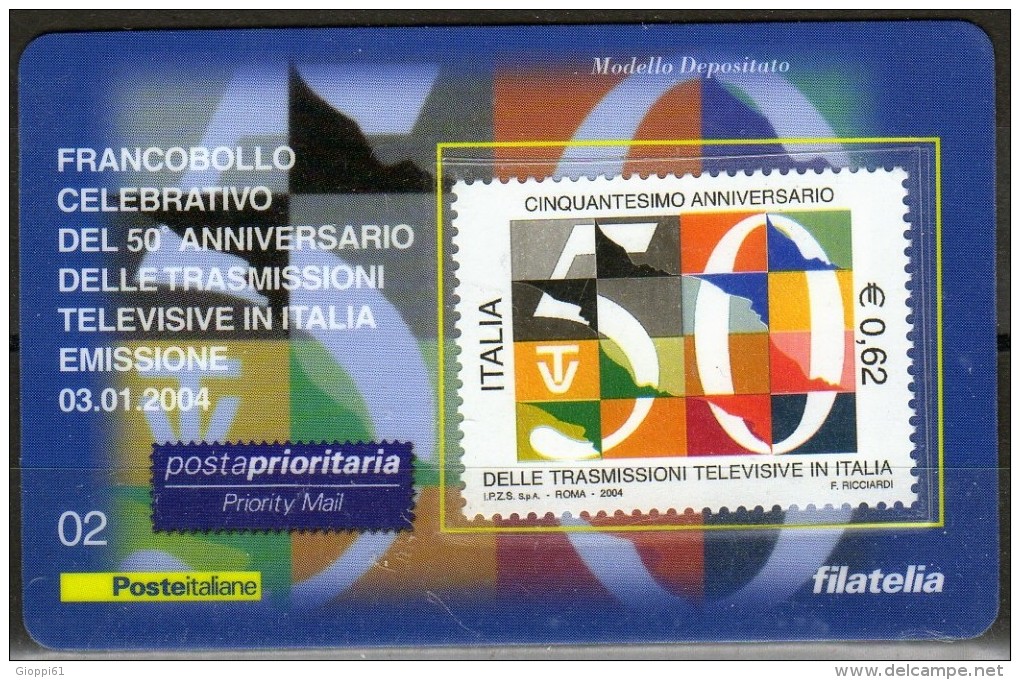 2004 - Tessera N.02 50° Ann. Delle Trasmissioni Televisive In Italia - Cartes Philatéliques