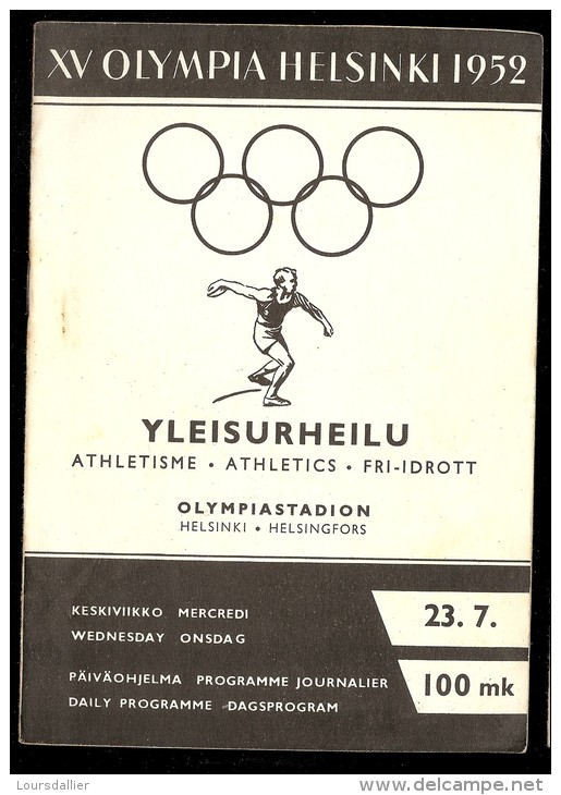 PROGRAMME JEUX OLYMPIA HELSINKI 1952 ATHLETISME 23 JUILLET - Autres & Non Classés