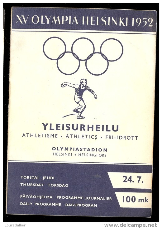 PROGRAMME JEUX OLYMPIA HELSINKI 1952 ATHLETISME 24 JUILLET - Sonstige & Ohne Zuordnung