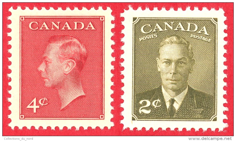 Canada #  292 &amp; 305 - 4 &amp; 2 Cents - Mint N/H - Dated  1950-51- King George VI/ Roi George VI - Neufs