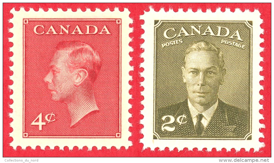Canada #  292 &amp; 305 - 4 &amp; 2 Cents - Mint N/H - Dated  1950-51- King George VI/ Roi George VI - Nuevos