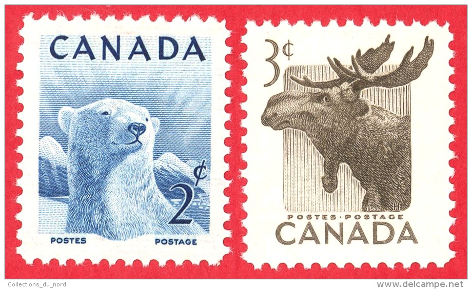Canada #  322 &amp; 323 - 2 &amp; 3 Cents - Mint N/H - Dated  1953 - Polar Bear &amp; Moose / Ours Polaire Et Orignal - Ongebruikt