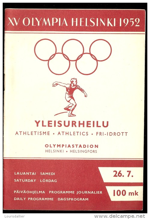 PROGRAMME JEUX OLYMPIA HELSINKI 1952 ATHLETISME 26 JUILLET - Sonstige & Ohne Zuordnung