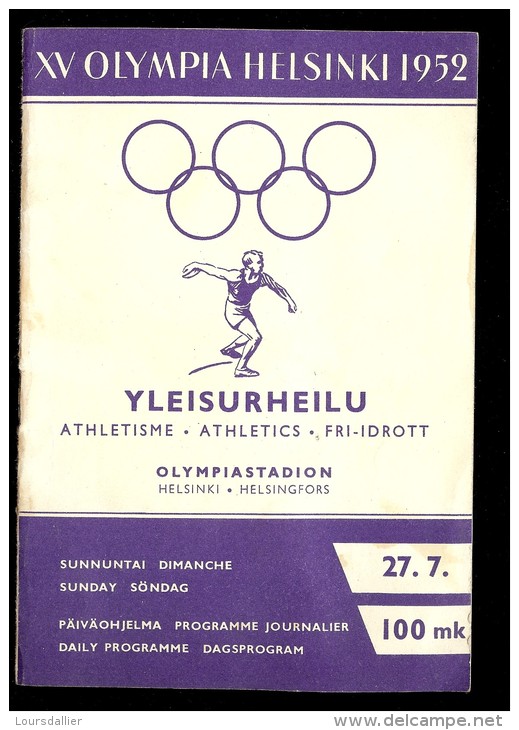 PROGRAMME JEUX OLYMPIA HELSINKI 1952 ATHLETISME 27 JUILLET - Sonstige & Ohne Zuordnung