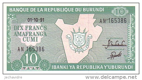 BURUNDI    10 Francs  Emission Du 01-10-1991   Pick 33b    ***** BILLET  NEUF ***** - Burundi