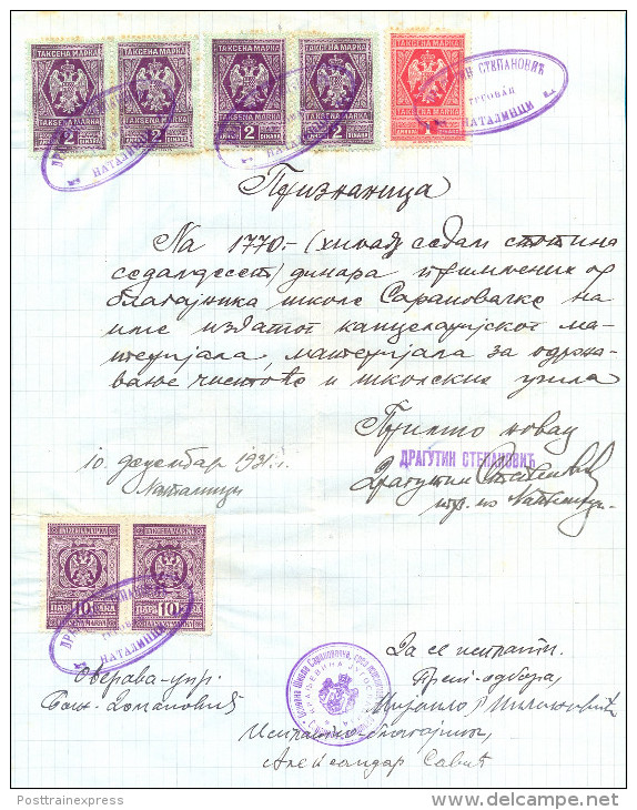 Kingdom YU. Fiscal Revenue Tax Stemps On Natalinci Dokument. 1931. - Storia Postale