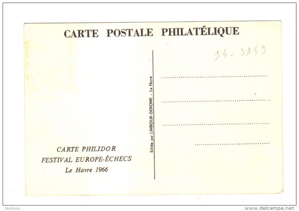 Carte Postale Philatelique, Carte Philidor Festival Europe Echecs, Le Havre 1966 (14-3149) - Chess