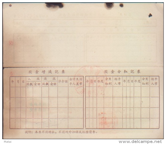 CHINA CHINE 1950s JIANGSU  TAIXING COUNTY COOPERATIVE  STOCK - Covers & Documents