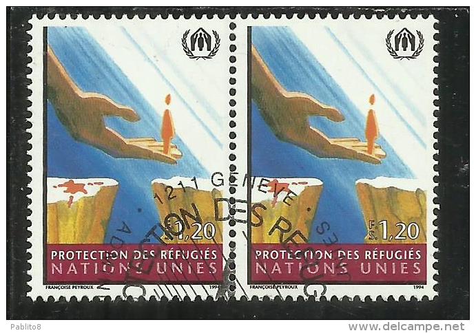 UNITED NATIONS GENEVE GINEVRA SVIZZERA ONU - UN - UNO 1994 REFUGEES PROTECTION PROTEZIONE DEI REFUGIATI COPPIA PAIR USED - Used Stamps