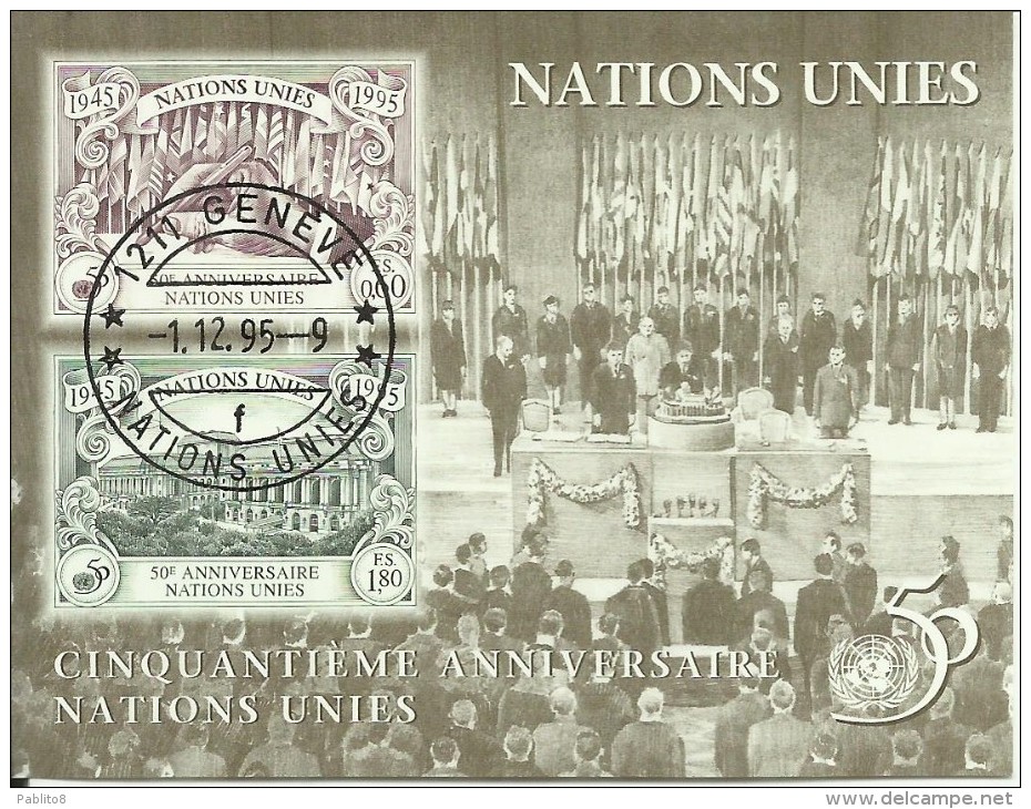 UNITED NATIONS GENEVE GINEVRA SVIZZERA ONU - UN - UNO 1985 Cinquantième Anniversaire Des Nations Unies SHEET USED - Blocs-feuillets