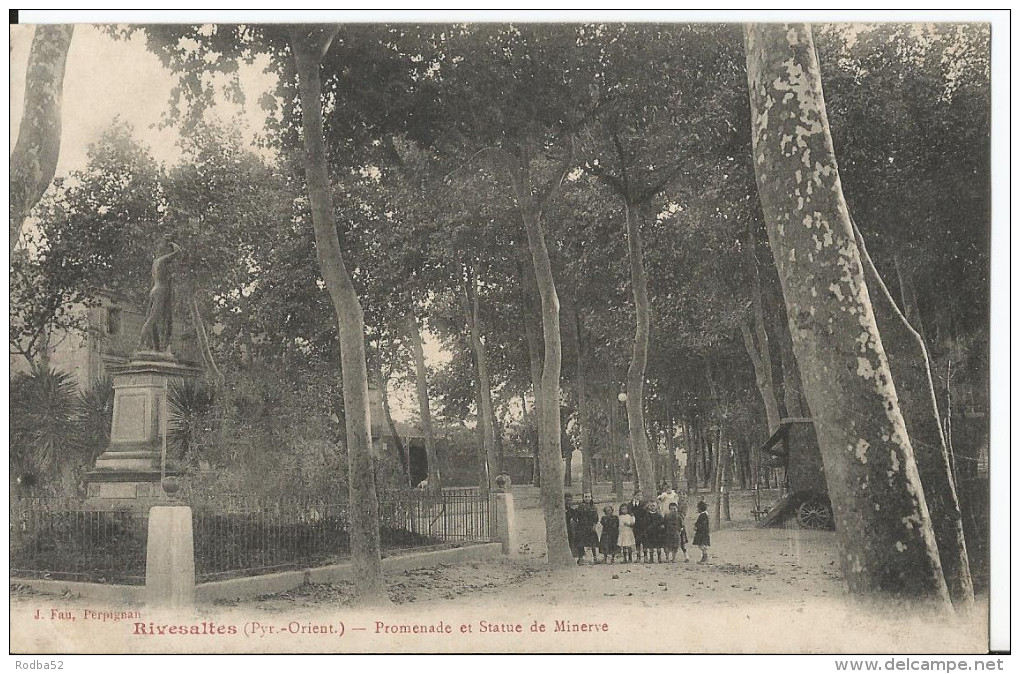 CPA - Rivesaltes  -Promenade Et Statue De Minerve - Animée - Rivesaltes