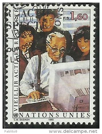 UNITED NATIONS GENEVE GINEVRA SVIZZERA ONU - UN - UNO 1993 AGED MAN Aging With Dignity USATO USED OBLITERE´ - Used Stamps