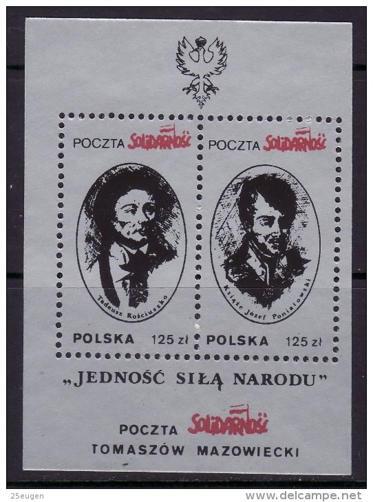 POLAND SOLIDARNOSC - 1986 POCZTA SOLIDARNOSC TOMASZOW MAZOWIECKI - KOSCIUSZKO & PONIATOWSKI  MSMNH - Solidarnosc-Vignetten