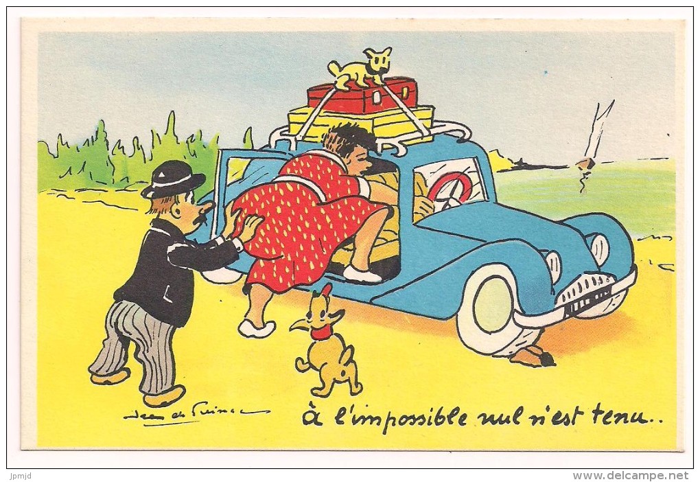 à L'impossible Nul N'est Tenu - Auto Couple Chien Humour - Illustrateur Jean De Preissac - Humour - Preissac