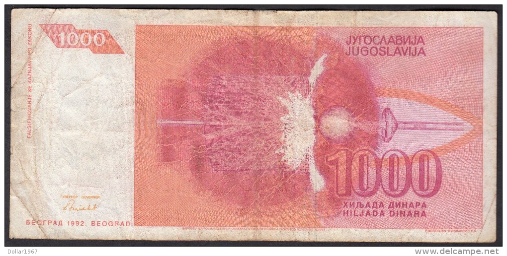 1000 / 1.000   Dinara Yugoslavia - Jugoslavija -Yougoslavie -  Joegoslavië  1992-AC 0507973 ...... Circulation - Yugoslavia