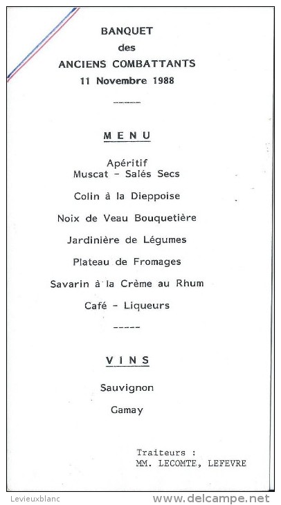 Banquet / Anciens Combattants/ Chateaudun ? / 1988         MENU123 - Menus