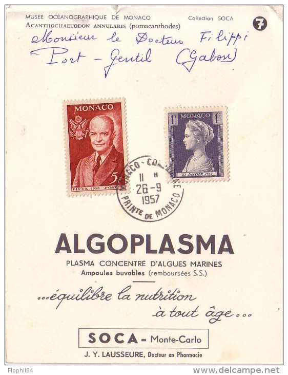 MONACO - COLLECTION SOCA - ALGOPLASMA - PLASMA CONCENTRE D´ALGUES MARINES - LE 26-9-1957 - Brieven En Documenten