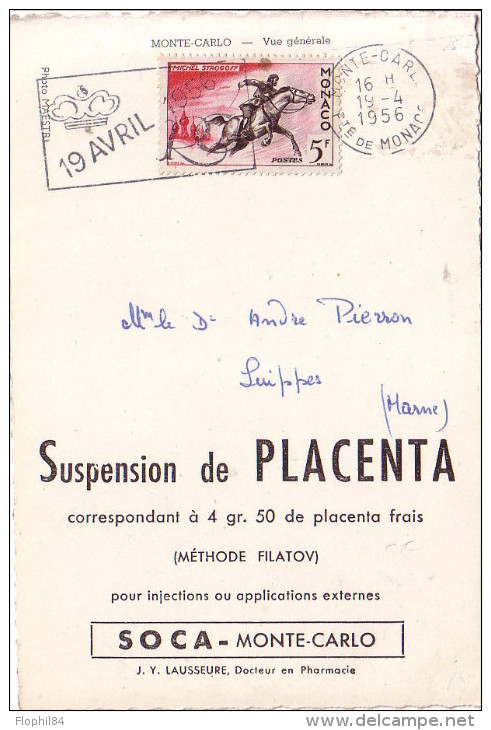 MONACO - COLLECTION SOCA - METHODE FILATOV - SUSPENSION DE PLACENTA - LE 19-4-1956. - Cartas & Documentos