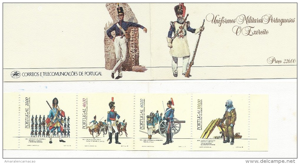 TIMBRES DENTELÉE SEULEMENT DEUX CÔTES - STAMPS - PORTUGAL -1985 - UNIFORMES MILITAIRES - ARMÉE - CARNET - BOOKLET - - Markenheftchen