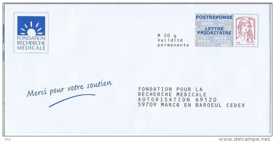 Entiers Postaux : Enveloppe Réponse Type Ciappa -Kavena Fondation Recherche Médicale 14P158 NF 316/12 ** - Prêts-à-poster:Answer/Ciappa-Kavena