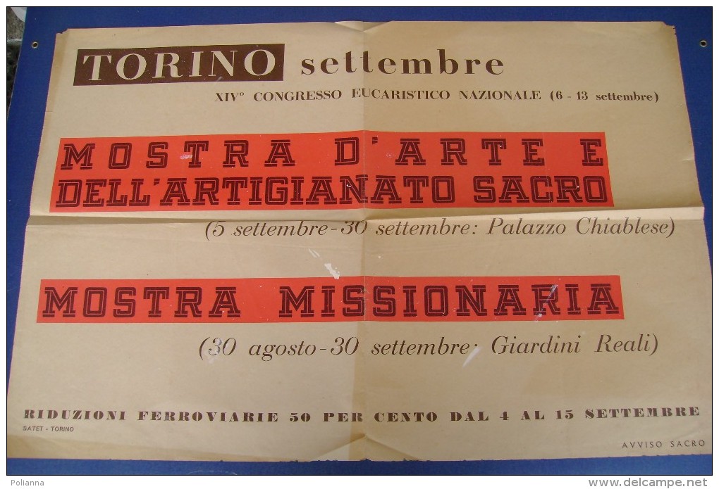 CX027- MANIFESTO MOSTRA D'ARTE ARTIGIANATO SACRO XIV° CONGRESSO EUCARISTICO NAZ. TORINO - Religione