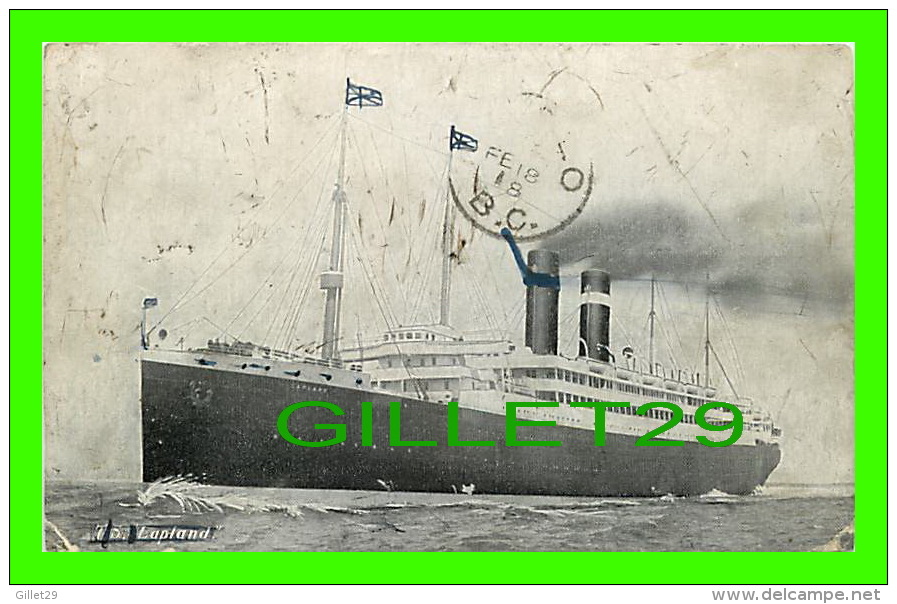 BATEAUX - S. S. ´´LAPLAND´´ , RED STAR LINE - TRAVEL IN 1918 - SIMPSON & HARVEY - - Steamers