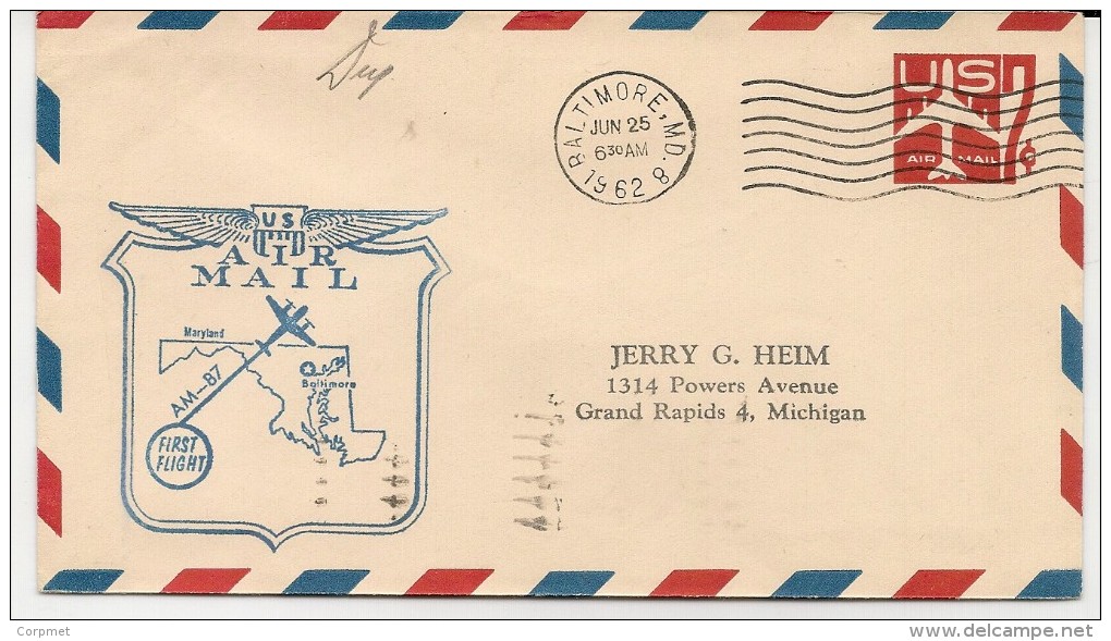 US - 1962 ENTIRE AIR MAILCOVER - FIRST FLIGHT US AIR MAIL From BALTIMORE - At Back KNOXVILLE, TENN Cancel - 1961-80