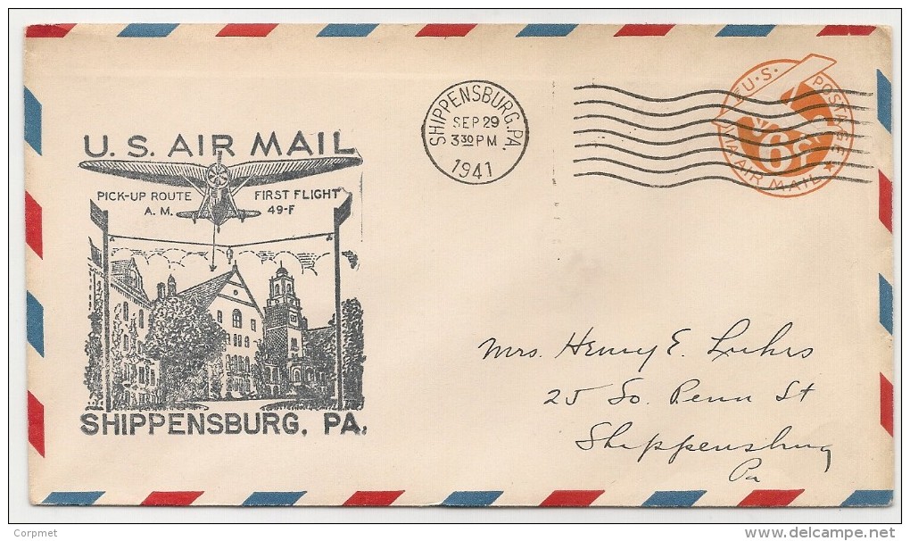 US - 1941 ENTIRE AIR MAILCOVER - FIRST FLIGHT US AIR MAIL SHIPPENSBURG, PA - 1961-80