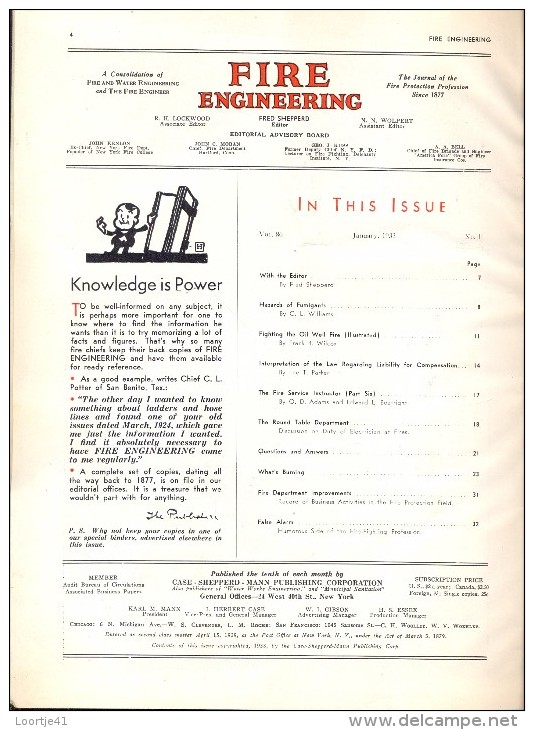 Tijdschrift Magazine FIRE Engineering - Brandweer - Pompiers - Jaargang Year 1933 - - Autres & Non Classés