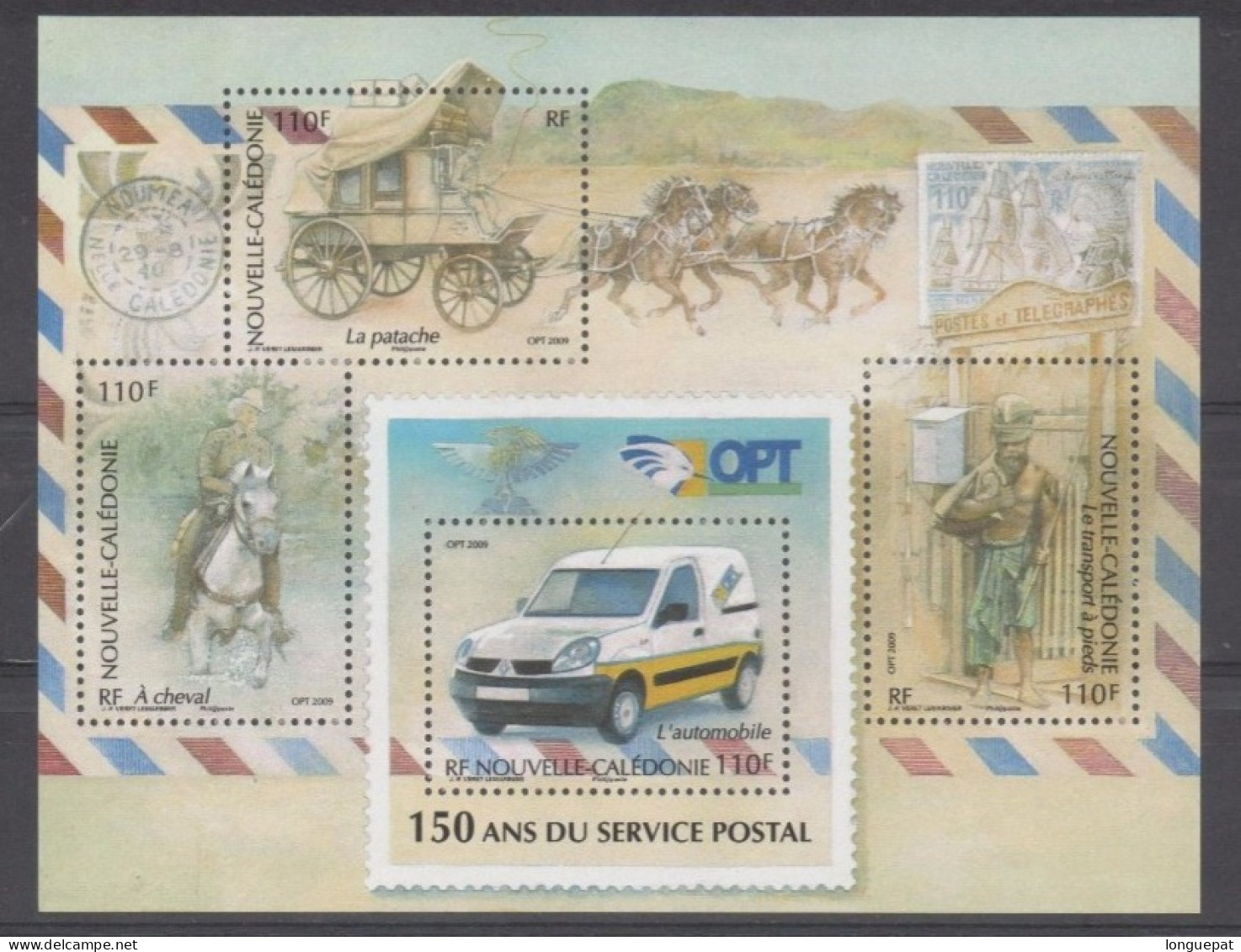 Nelle-CALEDONIE  150 Ans Du Service Postal En Nelle-Calédonie : La Patache (malle-poste), Postillon A Cheval, Etc - Blokken & Velletjes