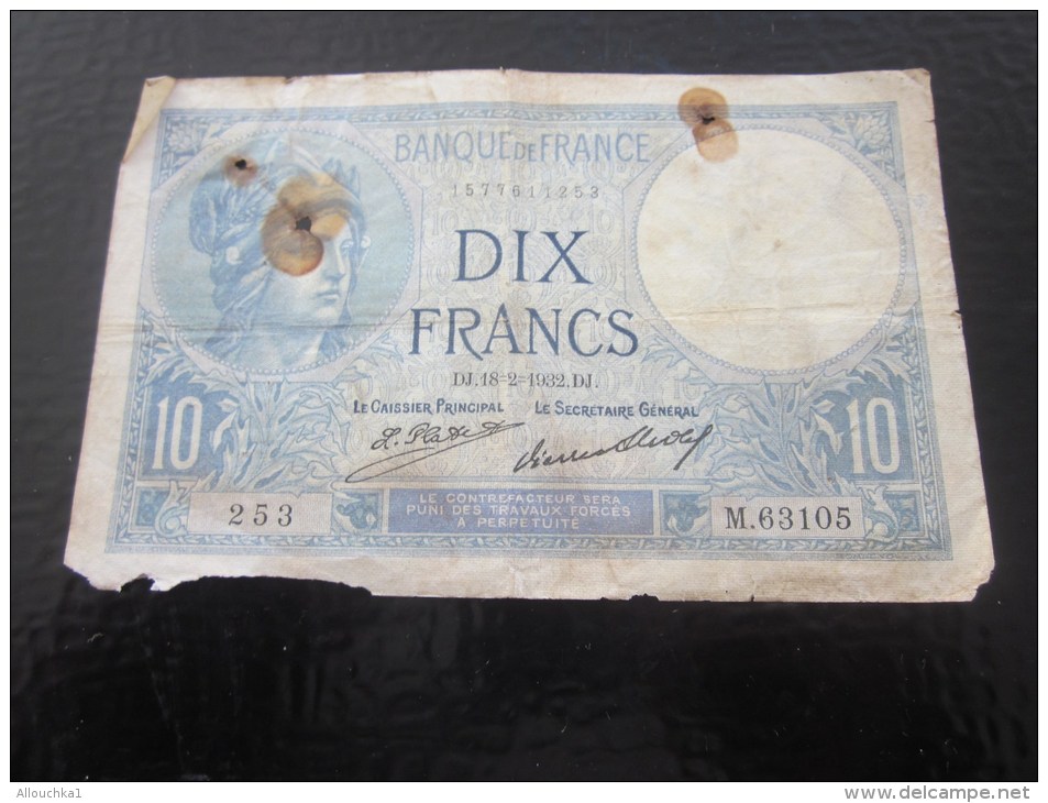 Billet De La Banque De France &gt;1932  Minerve Bleu   &gt;&gt; 10F Dix Francs  &gt;&gt;&gt;&gt;    Vendu En L'état - 10 F 1916-1942 ''Minerve''