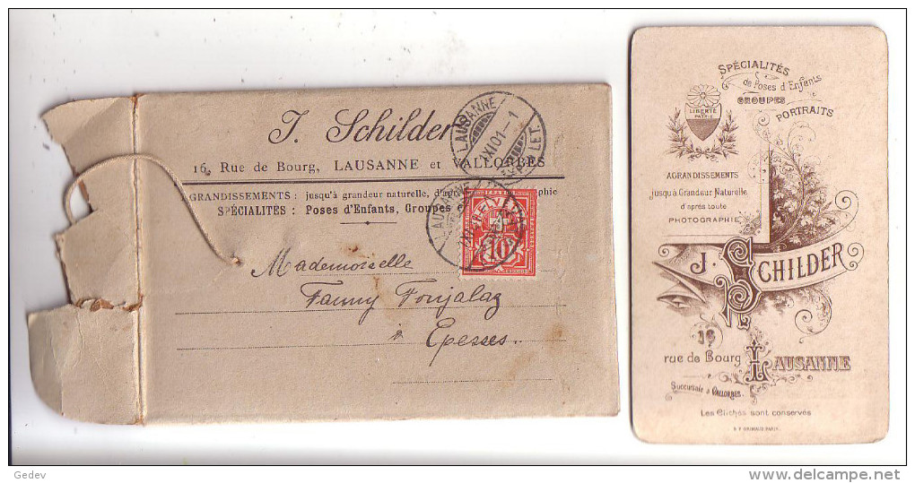 Publicité J. Schilder Photographe Lausanne Et Vallorbe, Etui Cartonné Pour Envoi De Photo Circulé En1901 - Autres & Non Classés