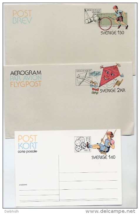 SWEDEN 1980 Childrens Games  Postal Stationery Set Of 3 Pieces Cancelled..   Michel F8, LF8, P104 - Postwaardestukken