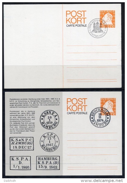 SWEDEN 1974 Swedish Post In Hamburg Set Of 2 Postal Stationery Cards,  Cancelled..   Michel P95, 95 I - Entiers Postaux